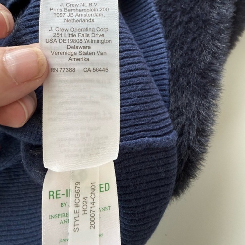 J.Crew Navy Blue Fuzzy Cropped Cardigan Lady Jacket Gold Crest Buttons NWT - Picture 8 of 11